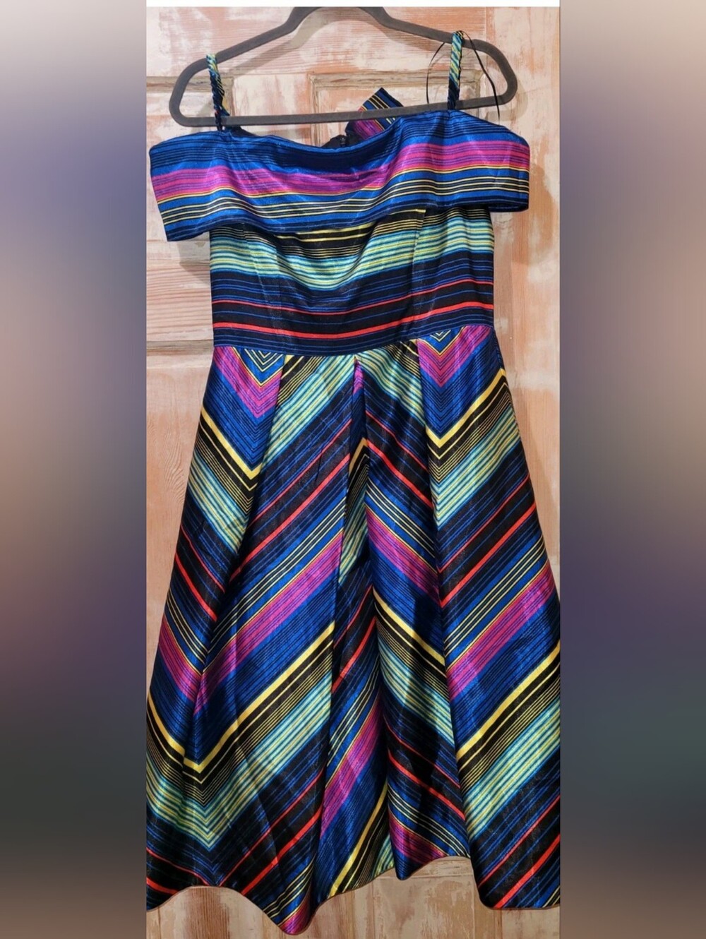 Neiman Marcus Nicole Miller Multicolor Striped Off-Shoulder Women's Dress S/ 10